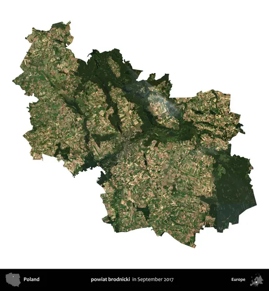 powiat brodnicki. Polonya idari bölgesi, Eylül 2017 'de çekilen Kopernik Nöbetçi karolarından oluşan bir uydu görüntüsü üzerinde beyaza izole edildi.
