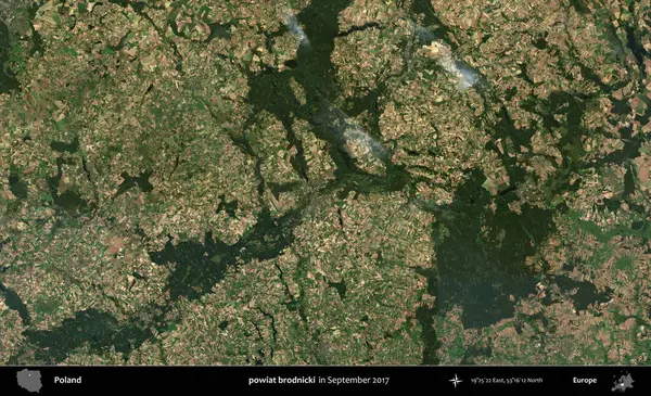powiat brodnicki. Eylül 2017 'de çekilen Kopernik Sentinel karolarından oluşan uydu görüntüsü üzerine Polonya' nın idari bölgesi
