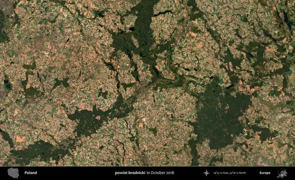 powiat brodnicki. Polonya 'nın idari bölgesi, Ekim 2018' de çekilen Kopernik Sentinel karolarından oluşan bir uydu görüntüsü üzerine kurulmuştur.