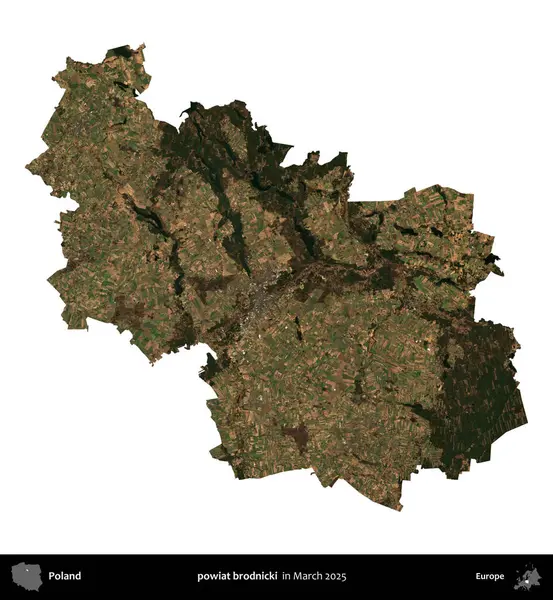 powiat brodnicki. Polonya idari bölgesi, Mart 2025 'te çekilen Kopernik Nöbetçi karolarından oluşan bir uydu görüntüsü üzerinde beyaza izole edildi.