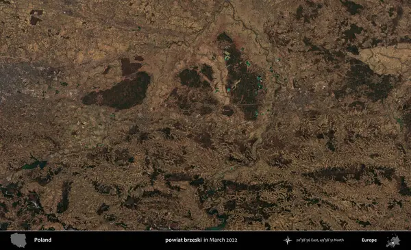 powiat brzeski. Copernicus Sentinel 'in Mart 2022' de çekilmiş uydu görüntüsü üzerine Polonya 'nın idari bölgesi.