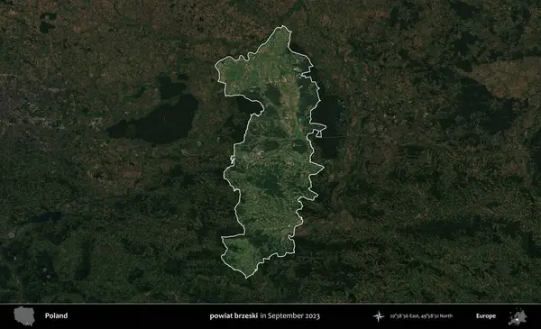 powiat brzeski. Polonya 'nın idari alanı, Eylül 2023' te çekilen Kopernik Nöbetçi karolarından oluşan koyu renkli bir uydu görüntüsü üzerine vurgulandı ve özetlendi.