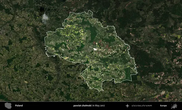 powiat chelmski. Polonya 'nın idari alanı, Mayıs 2017' de çekilen Kopernik Nöbetçi karolarından oluşan koyu renkli bir uydu görüntüsü üzerinde vurgulandı ve özetlendi.
