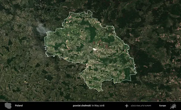 powiat chelmski. Polonya 'nın idari alanı, Mayıs 2018' de çekilen Kopernik Nöbetçi karolarından oluşan koyu renkli bir uydu görüntüsüyle vurgulandı ve özetlendi