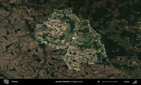 powiat chelmski. Polonya 'nın idari alanı, Ağustos 2019' da çekilen Kopernik Nöbetçi karolarından oluşan koyu renkli bir uydu görüntüsü üzerine vurgulandı ve özetlendi.