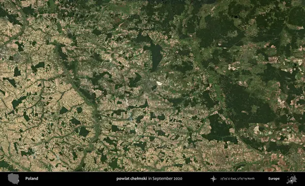 powiat chelmski. Eylül 2020 'de Copernicus Sentinel karolarından oluşan bir uydu görüntüsü üzerine Polonya' nın idari bölgesi