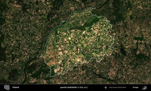powiat chelminski. Polonya 'nın idari alanı, Mayıs 2017' de çekilen Kopernik Nöbetçi karolarından oluşan koyu renkli bir uydu görüntüsü üzerinde vurgulandı ve özetlendi.