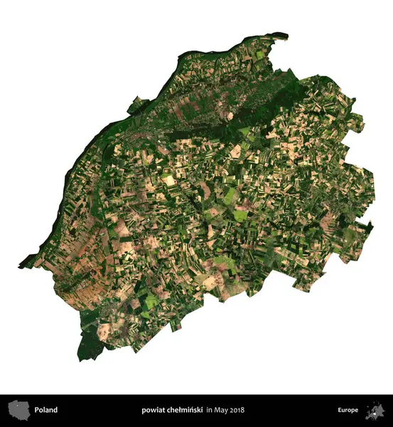powiat chelminski. Polonya 'nın idari bölgesi, Mayıs 2018' de çekilen Kopernik Nöbetçi Fayanslarından oluşan bir uydu görüntüsü üzerinde beyaza izole edildi.