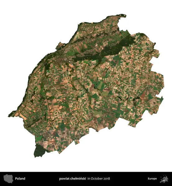 powiat chelminski. Polonya idari bölgesi, Ekim 2018 'de çekilen Kopernik Nöbetçi karolarından oluşan bir uydu görüntüsü üzerinde beyaza izole edildi.