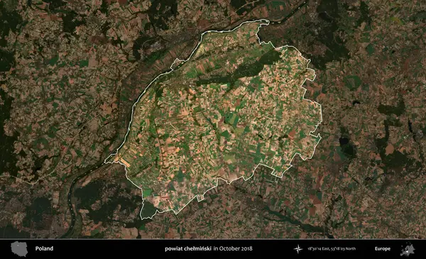 powiat chelminski. Polonya 'nın idari alanı, Ekim 2018' de çekilen Kopernik Nöbetçi karolarından oluşan koyu renkli bir uydu görüntüsü üzerine vurgulandı ve özetlendi