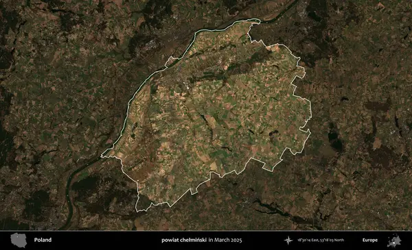 powiat chelminski. Polonya 'nın idari alanı, Mart 2025' te çekilen Kopernik Nöbetçi karolarından oluşan koyu renkli bir uydu görüntüsü üzerine vurgulandı ve özetlendi