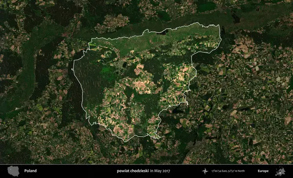 powiat chodzieski. Polonya 'nın idari alanı, Mayıs 2017' de çekilen Kopernik Nöbetçi karolarından oluşan koyu renkli bir uydu görüntüsü üzerinde vurgulandı ve özetlendi.