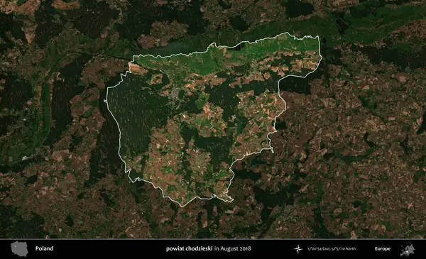 powiat chodzieski. Polonya 'nın idari alanı, Ağustos 2018' de çekilen Kopernik Nöbetçi karolarından oluşan koyu renkli bir uydu görüntüsü üzerine vurgulandı ve özetlendi