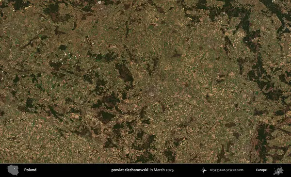 powiat ciechanowski. Copernicus Sentinel 'in Mart 2025' te çekilmiş uydu görüntüsü üzerine Polonya 'nın idari bölgesi
