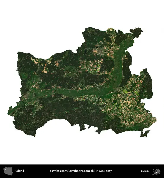 powiat czarnkowsko-trzcianecki. Polonya idari bölgesi, Mayıs 2017 'de çekilen Kopernik Nöbetçi karolarından oluşan bir uydu görüntüsü üzerinde beyaza izole edildi.