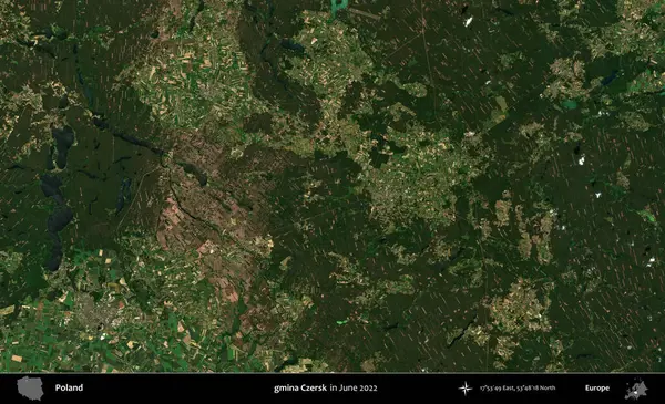 gmina Czersk. Copernicus Sentinel 'in Haziran 2022' de çekilmiş uydu görüntüsü üzerine Polonya 'nın idari bölgesi.