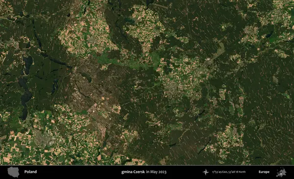 gmina Czersk. Copernicus Sentinel 'in Mayıs 2023' te çekilmiş uydu görüntüsü üzerine Polonya 'nın idari bölgesi.