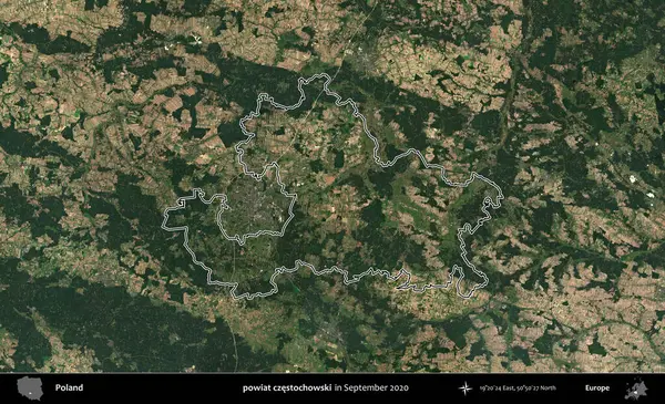powiat czestochowski. Eylül 2020 'de çekilen Kopernik Nöbetçi karolarından oluşan bir uydu görüntüsü üzerine Polonya' nın idari bölgesinin ana hatlarını çizdim.