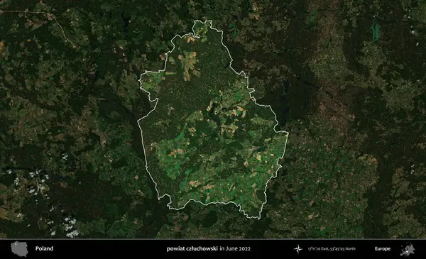 powiat czluchowski. Polonya 'nın idari alanı, Haziran 2022' de çekilen Kopernik Nöbetçi karolarından oluşan koyu renkli bir uydu görüntüsü üzerine vurgulandı ve özetlendi.