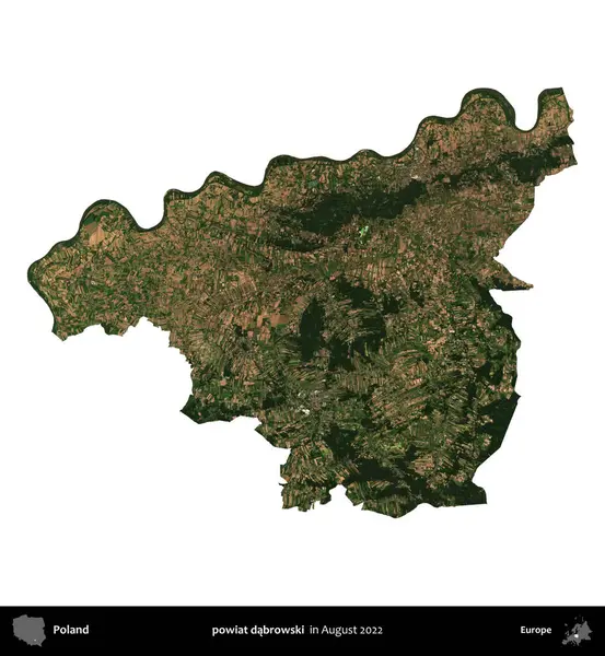 powiat dabrowski. Polonya idari bölgesi, Ağustos 2022 'de çekilen Kopernik Nöbetçi karolarından oluşan bir uydu görüntüsü üzerinde beyaza izole edildi.