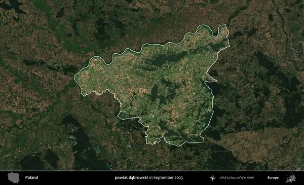powiat dabrowski. Polonya 'nın idari alanı, Eylül 2023' te çekilen Kopernik Nöbetçi karolarından oluşan koyu renkli bir uydu görüntüsü üzerine vurgulandı ve özetlendi.