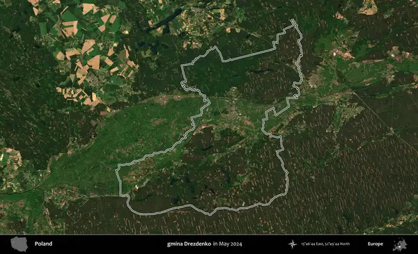 gmina Drezdenko. Mayıs 2024 'te çekilen Kopernik Nöbetçi karolarından oluşan bir uydu görüntüsünde Polonya' nın idari bölgesinin ana hatları belirlendi