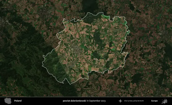 powiat dzierzoniowski. Polonya 'nın idari alanı, Eylül 2023' te çekilen Kopernik Nöbetçi karolarından oluşan koyu renkli bir uydu görüntüsü üzerine vurgulandı ve özetlendi.