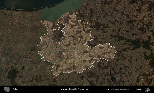 powiat elblaski. Polonya 'nın idari alanı, Şubat 2022' de çekilen Kopernik Nöbetçi karolarından oluşan koyu renkli bir uydu görüntüsü üzerine vurgulandı ve özetlendi.