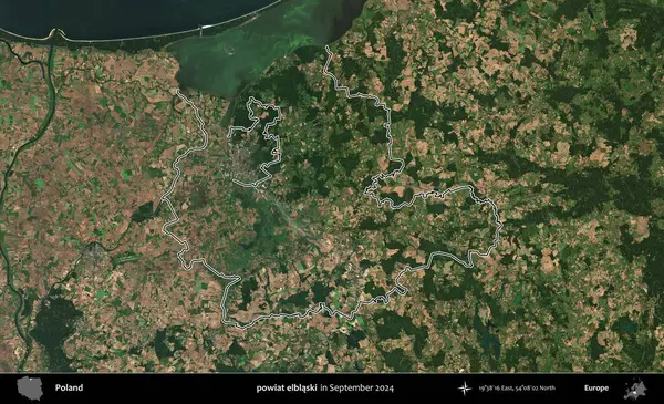 powiat elblaski. Eylül 2024 'te çekilen Kopernik Nöbetçi karolarından oluşan bir uydu görüntüsünde Polonya' nın idari bölgesinin ana hatları belirlendi