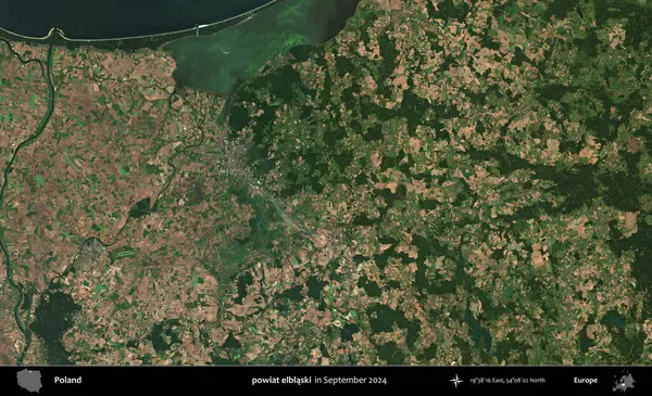 powiat elblaski. Eylül 2024 'te çekilen Kopernik Sentinel karolarından oluşan uydu görüntüsü üzerine Polonya' nın idari bölgesi