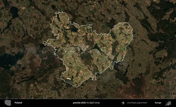 powiat elcki. Polonya 'nın idari alanı, Nisan 2019' da çekilen Kopernik Nöbetçi karolarından oluşan koyu renkli bir uydu görüntüsü üzerine vurgulandı ve özetlendi.