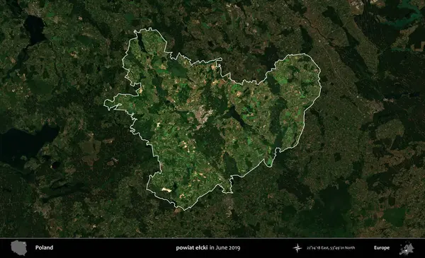 powiat elcki. Polonya 'nın idari alanı, Haziran 2019' da çekilen Kopernik Nöbetçi karolarından oluşan koyu renkli bir uydu görüntüsü üzerine vurgulandı ve özetlendi.