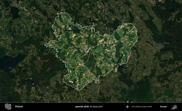 powiat elcki. Polonya 'nın idari alanı, Haziran 2021' de çekilen Kopernik Nöbetçi karolarından oluşan koyu renkli bir uydu görüntüsüyle vurgulandı ve özetlendi