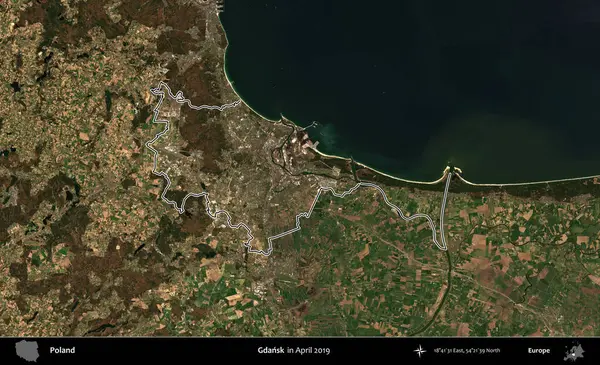 Gdansk. Polonya 'nın idari bölgesini Nisan 2019' da çekilen Kopernik Nöbetçi karolarından oluşan bir uydu görüntüsüne göre özetledik.
