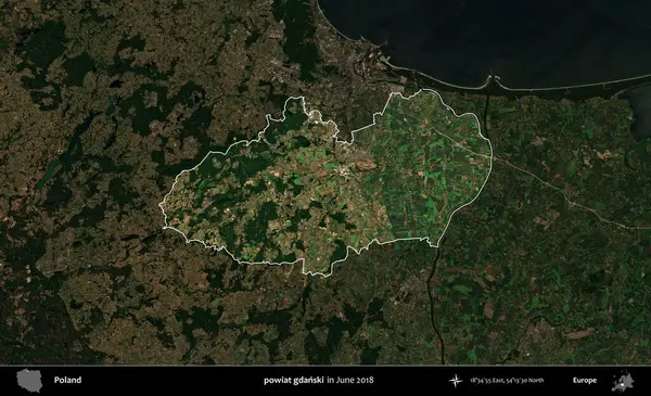 powiat gdanski. Polonya 'nın idari alanı, Haziran 2018' de çekilen Kopernik Nöbetçi karolarından oluşan koyu renkli bir uydu görüntüsüyle vurgulandı ve özetlendi