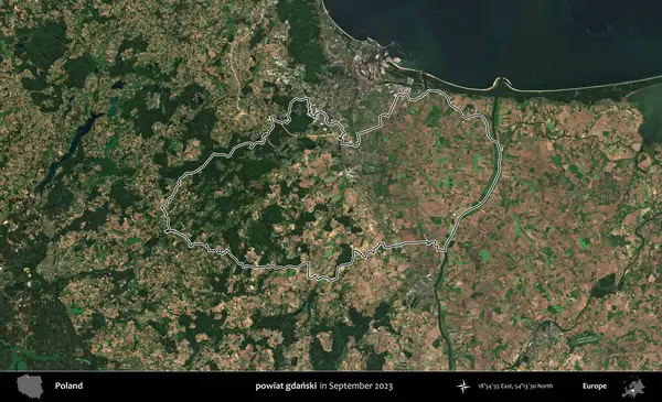 powiat gdanski. Eylül 2023 'te çekilen Copernicus Sentinel karolarından oluşan bir uydu görüntüsü üzerine Polonya' nın idari bölgesinin ana hatlarını belirledik.