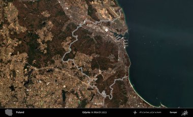 Gdynia. Polonya 'nın idari bölgesini Mart 2022' de çekilen Kopernik Sentinel karolarından oluşan bir uydu görüntüsü ile özetledik.