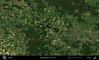 powiat gliwicki. Copernicus Sentinel 'in Mayıs 2017' de çekilmiş uydu görüntüsü üzerine Polonya 'nın idari bölgesi.