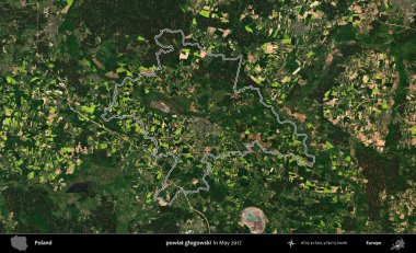 powiat glogowski. Mayıs 2017 'de çekilen Kopernik Nöbetçi karolarından oluşan bir uydu görüntüsü üzerine Polonya' nın idari bölgesinin ana hatlarını belirledik.