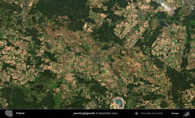 powiat glogowski. Eylül 2024 'te çekilen Kopernik Sentinel karolarından oluşan uydu görüntüsü üzerine Polonya' nın idari bölgesi