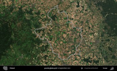 powiat glubczycki. Eylül 2021 'de çekilen Copernicus Sentinel karolarından oluşan bir uydu görüntüsü üzerine Polonya' nın idari bölgesinin ana hatlarını belirledik.