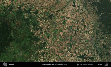 powiat glubczycki. Copernicus Sentinel 'in Eylül 2021' de çekilen uydu görüntüsü üzerine Polonya 'nın idari bölgesi