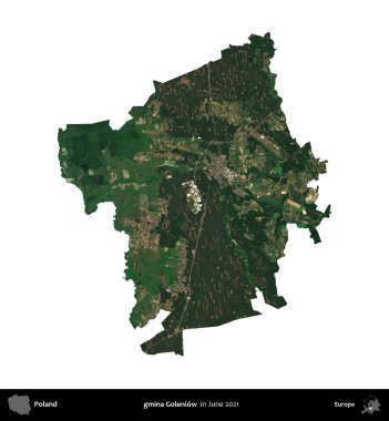 gmina Goleniow. Polonya idari bölgesi, Haziran 2021 'de çekilen Kopernik Nöbetçi karolarından oluşan bir uydu görüntüsü üzerinde beyaza izole edildi.