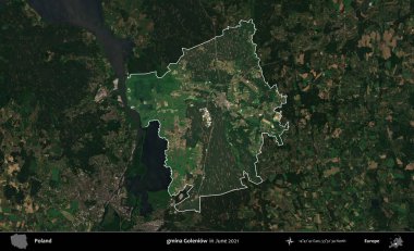 gmina Goleniow. Polonya 'nın idari alanı, Haziran 2021' de çekilen Kopernik Nöbetçi karolarından oluşan koyu renkli bir uydu görüntüsüyle vurgulandı ve özetlendi