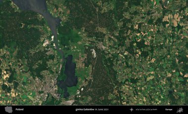 gmina Goleniow. Copernicus Sentinel 'in Haziran 2021' de çekilmiş uydu görüntüsü üzerine Polonya 'nın idari bölgesi
