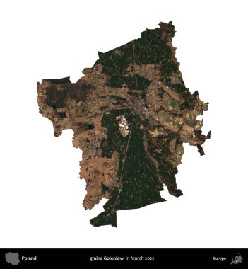 gmina Goleniow. Polonya idari bölgesi, Mart 2022 'de çekilen Kopernik Nöbetçi karolarından oluşan bir uydu görüntüsü üzerinde beyaza izole edildi.
