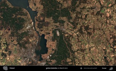 gmina Goleniow. Copernicus Sentinel 'in Mart 2022' de çekilmiş uydu görüntüsü üzerine Polonya 'nın idari bölgesi.