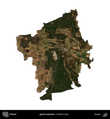 gmina Goleniow. Polonya idari bölgesi, Mart 2025 'te çekilen Kopernik Nöbetçi karolarından oluşan bir uydu görüntüsü üzerinde beyaza izole edildi.