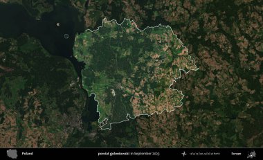 powiat goleniowski. Polonya 'nın idari alanı, Eylül 2023' te çekilen Kopernik Nöbetçi karolarından oluşan koyu renkli bir uydu görüntüsü üzerine vurgulandı ve özetlendi.