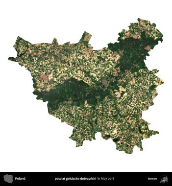 powiat golubsko-dobrzynski. Polonya idari bölgesi, Mayıs 2016 'da çekilen Kopernik Nöbetçi karolarından oluşan uydu görüntüsü üzerinde beyaza izole edildi